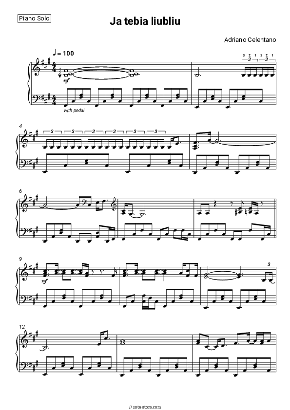 Ja tebia liubliu - Adriano Celentano Piano Sheet Music - Piano.Solo
