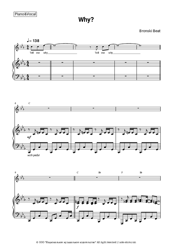 Why? - Bronski Beat Piano Sheet Music with the Vocal and Chords - Piano&Vocal&Chords