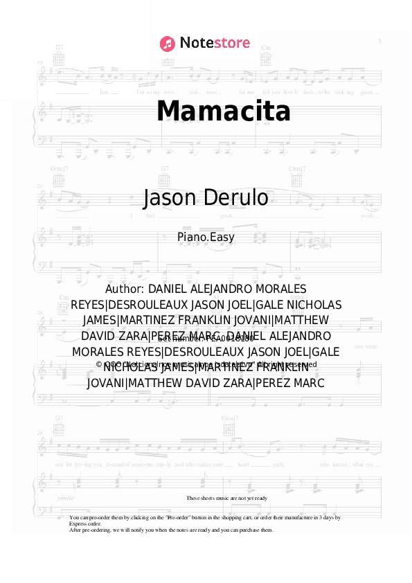 Mamacita - Jason Derulo, Farruko Piano Sheet Music Easy - Piano.Easy