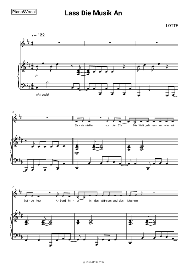 Lass Die Musik An - LOTTE Piano Sheet Music with the Voice part - Piano&Vocal