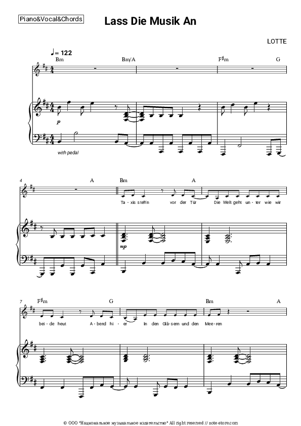 Lass Die Musik An - LOTTE Piano Sheet Music with the Vocal and Chords - Piano&Vocal&Chords