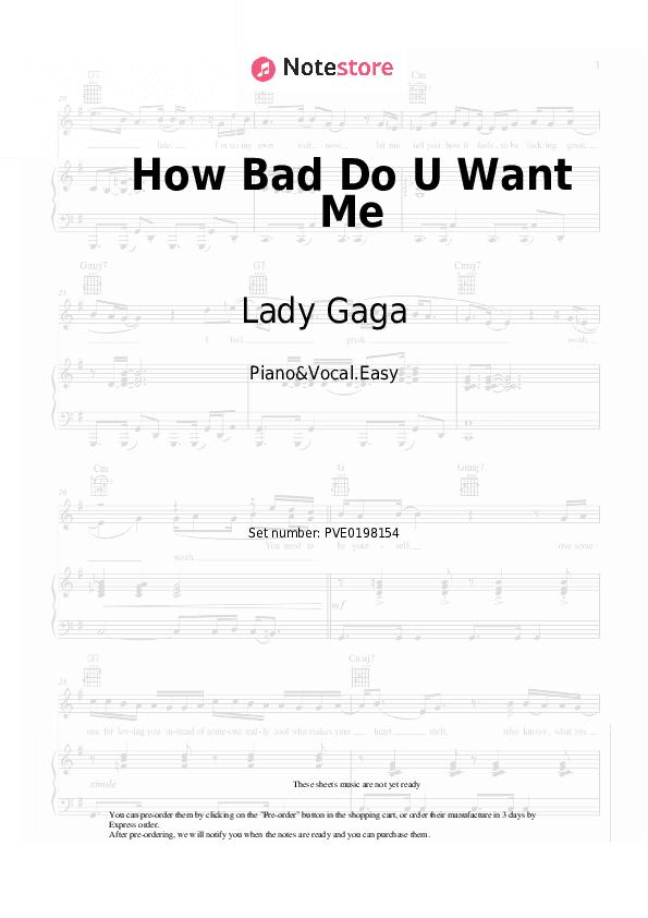How Bad Do U Want Me - Lady Gaga Piano Sheet Music Easy and Vocal - Piano&Vocal.Easy