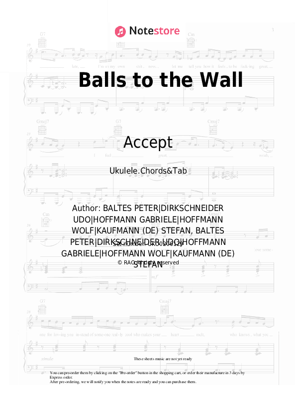 Balls to the Wall - Accept Ukulele Sheet Music - Ukulele.Chords&Tab