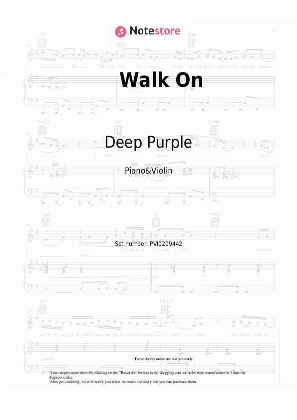 Walk On - Deep Purple Piano Sheet Music and Violin - Piano&Violin