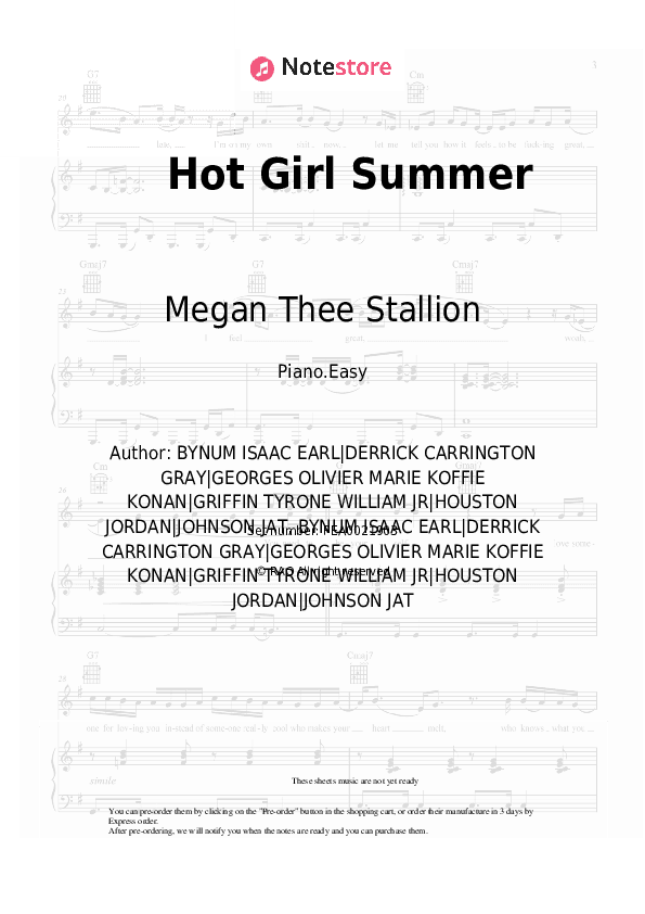 Hot Girl Summer - Megan Thee Stallion, Nicki Minaj, Ty Dolla Sign Piano Sheet Music Easy - Piano.Easy