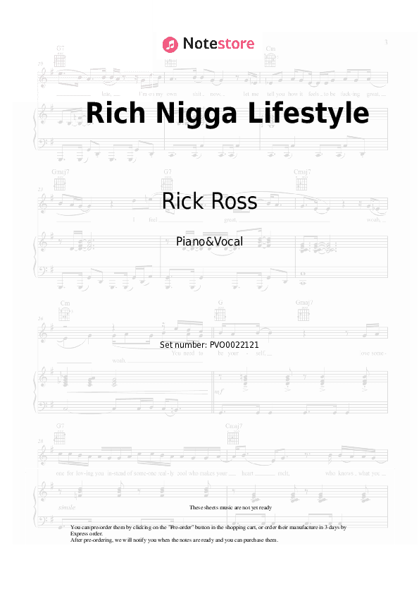 Rich Nigga Lifestyle - Rick Ross, Nipsey Hussle, Teyana Taylor Piano Sheet Music with the Voice part - Piano&Vocal