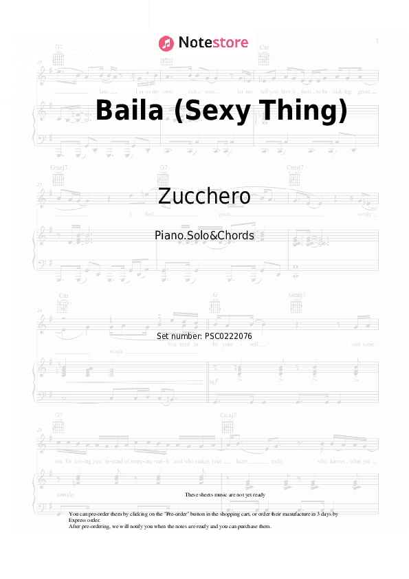 Baila (Sexy Thing) - Zucchero Piano Sheet Music and Chords - Piano.Solo&Chords