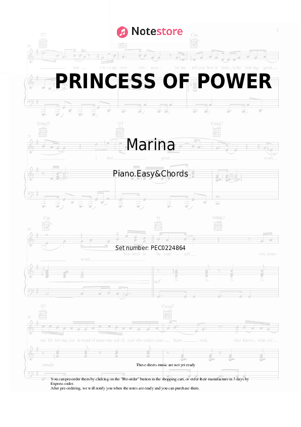 PRINCESS OF POWER - Marina Sheet Music Easy and Chords - Piano.Easy&Chords