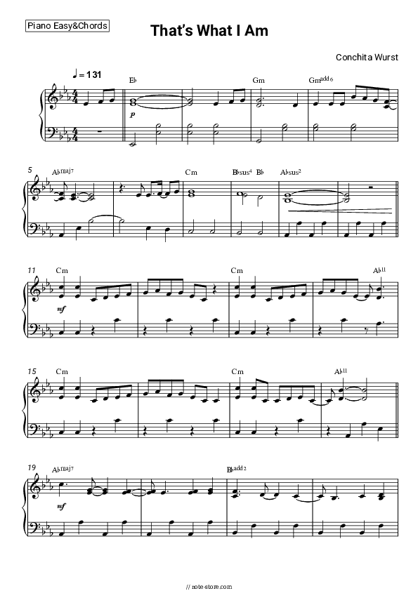 That’s What I Am - Conchita Wurst Sheet Music Easy and Chords - Piano.Easy&Chords