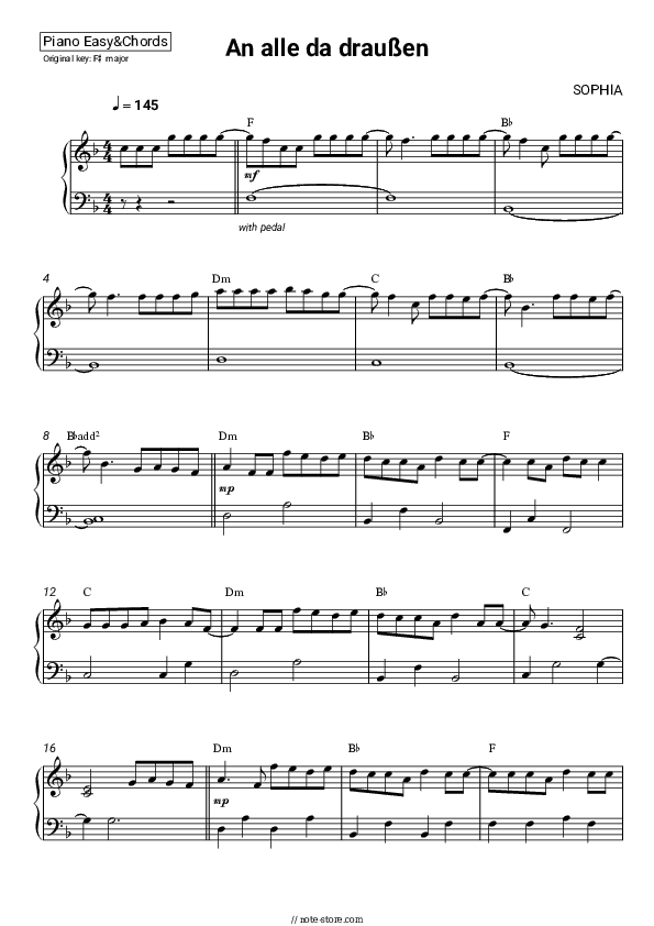 An alle da draußen - SOPHIA Sheet Music Easy and Chords - Piano.Easy&Chords