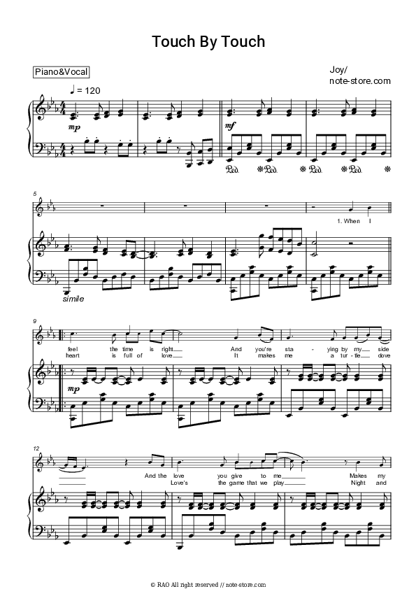 Touch By Touch - Joy Piano Sheet Music with the Voice part - Piano&Vocal