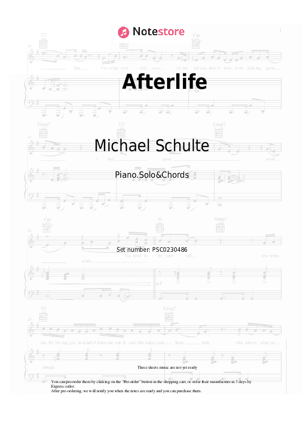 Afterlife - Michael Schulte Piano Sheet Music and Chords - Piano.Solo&Chords