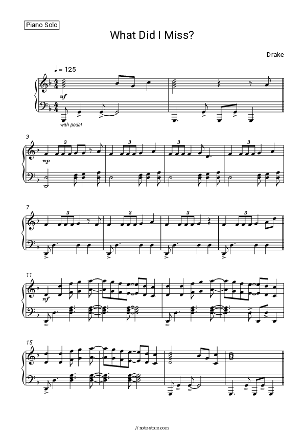 What Did I Miss? - Drake Piano Sheet Music - Piano.Solo