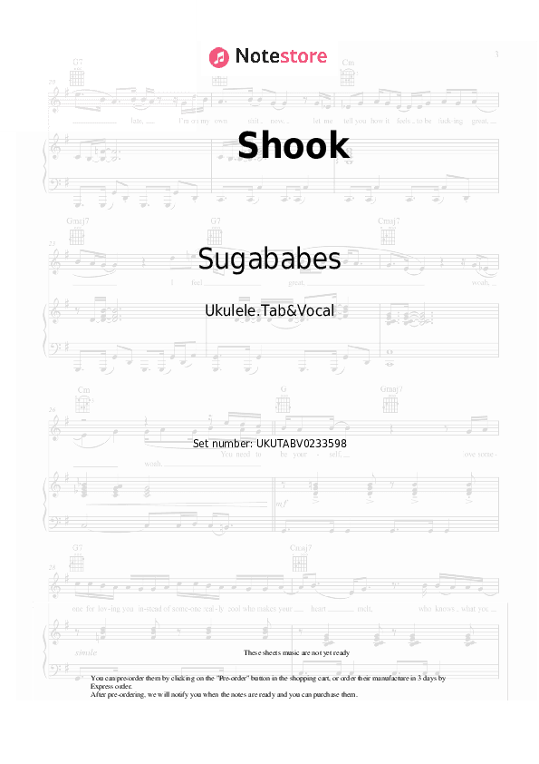 Shook - Sugababes Sheet Music - Ukulele.Tab&Vocal