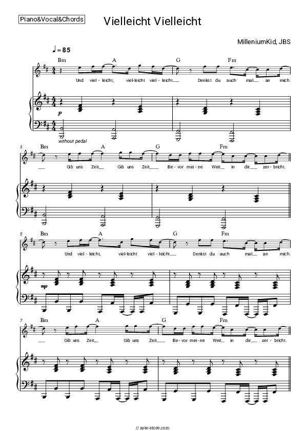 Vielleicht Vielleicht - MilleniumKid, JBS Piano Sheet Music with the Vocal and Chords - Piano&Vocal&Chords