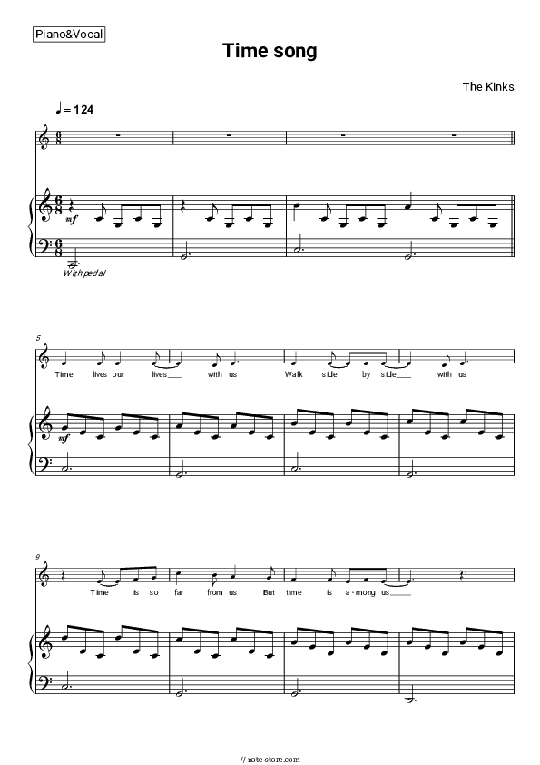 Time Song - The Kinks Piano Sheet Music with the Voice part - Piano&Vocal