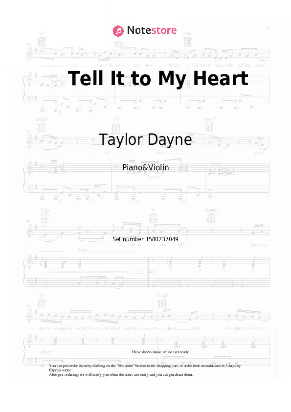Tell It to My Heart - Taylor Dayne Piano Sheet Music and Violin - Piano&Violin
