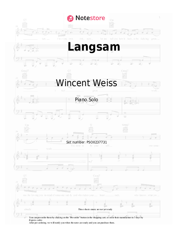 Langsam - Wincent Weiss Piano Sheet Music - Piano.Solo
