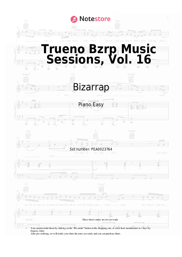 Trueno Bzrp Music Sessions, Vol. 16 - Bizarrap, Trueno Piano Sheet Music Easy - Piano.Easy