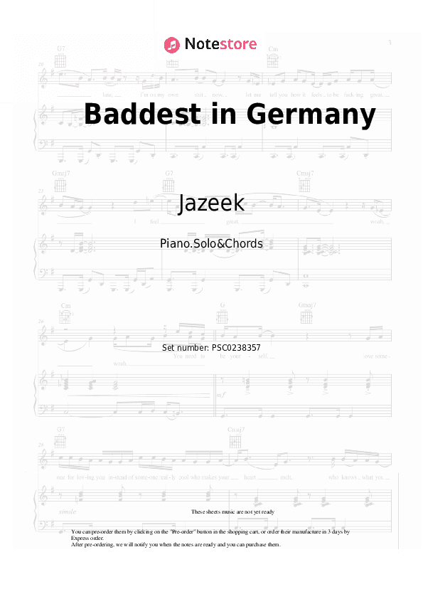 Baddest in Germany - Jazeek Piano Sheet Music and Chords - Piano.Solo&Chords