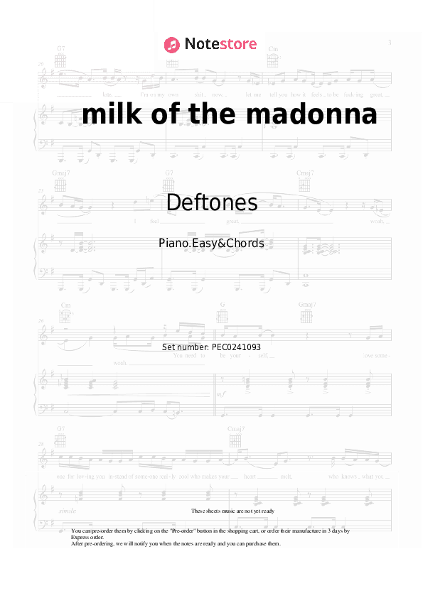 milk of the madonna - Deftones Sheet Music Easy and Chords - Piano.Easy&Chords
