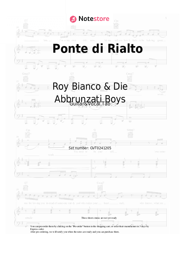 Ponte di Rialto - Roy Bianco & Die Abbrunzati Boys Chords and Voice - Guitar&Vocal.Tab