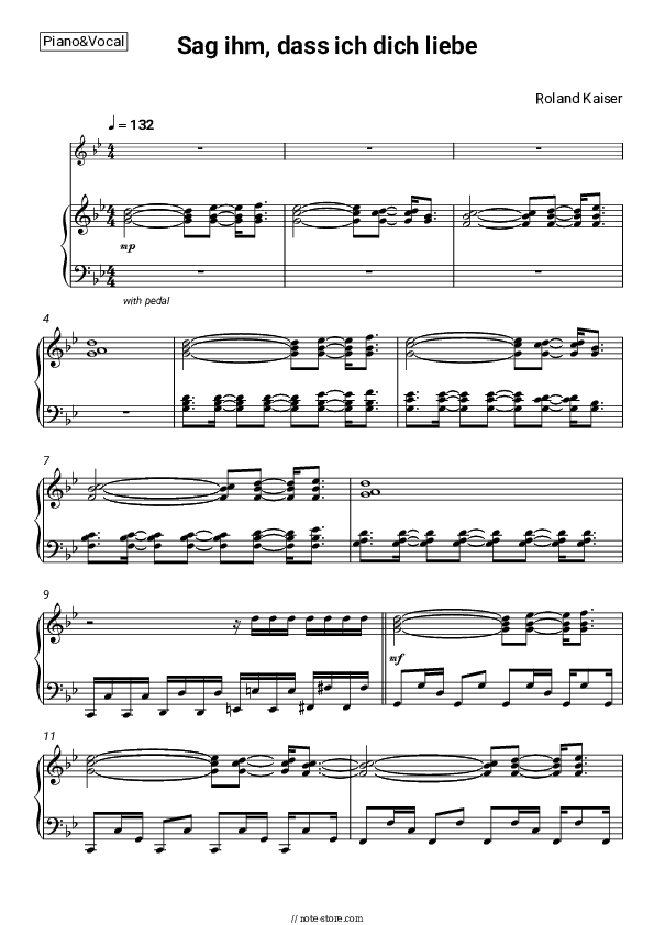 Sag ihm, dass ich dich liebe - Roland Kaiser Piano Sheet Music with the Voice part - Piano&Vocal