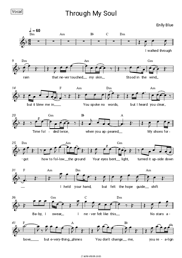 Through My Soul - Enlly Blue Vocal Sheet Music - Vocal