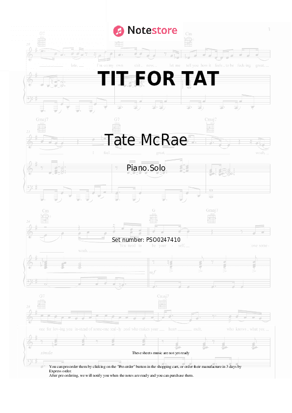 TIT FOR TAT - Tate McRae Piano Sheet Music - Piano.Solo