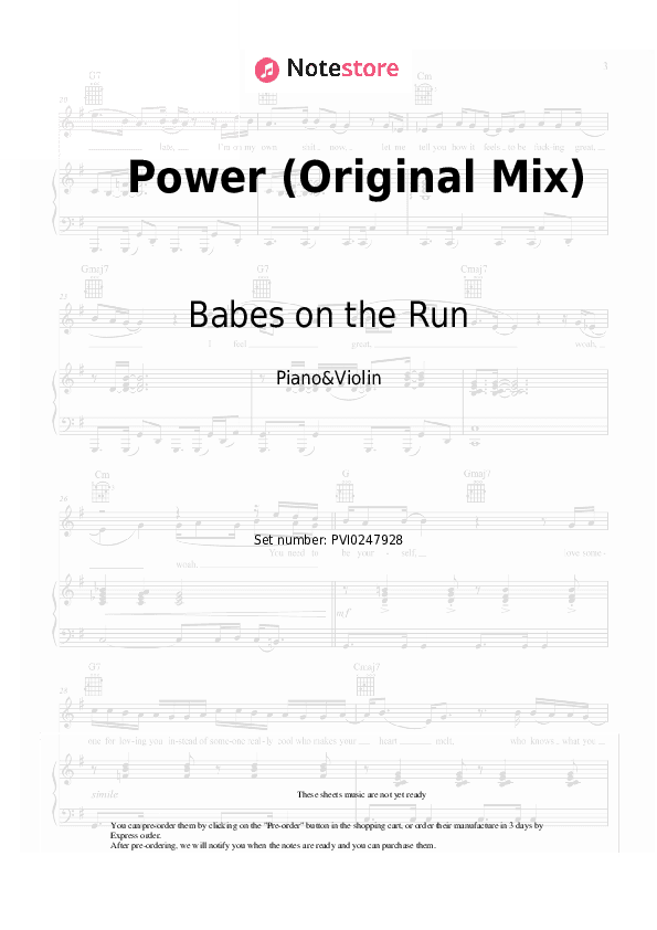 Power (Original Mix) - Babes on the Run Piano Sheet Music and Violin - Piano&Violin