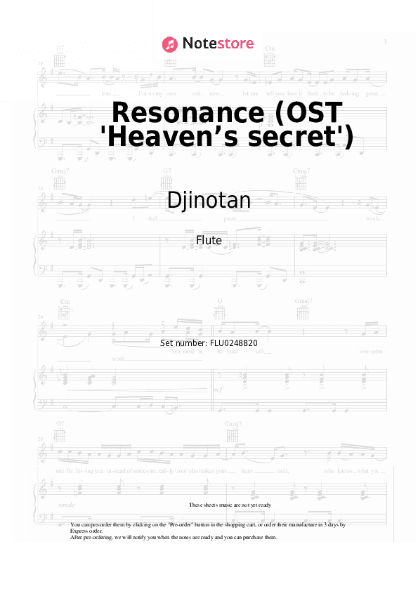 Resonance (OST 'Heaven’s secret') - Djinotan Flute Sheet Music - Flute