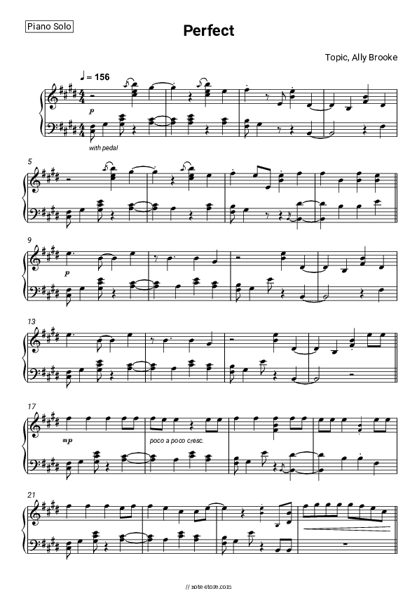 Perfect - Topic, Ally Brooke Piano Sheet Music - Piano.Solo