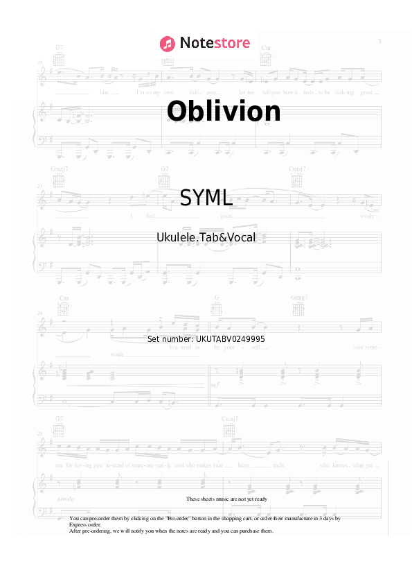 Oblivion - SYML Sheet Music - Ukulele.Tab&Vocal