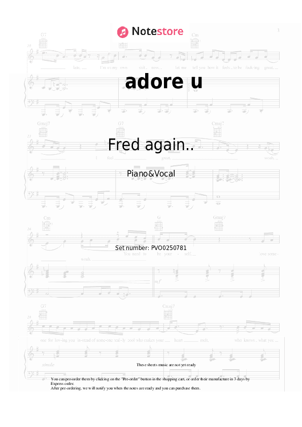 adore u - Fred again.., Obongjayar Piano Sheet Music with the Voice part - Piano&Vocal