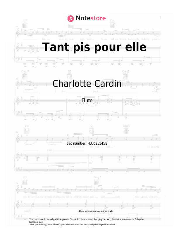 Tant pis pour elle - Charlotte Cardin Flute Sheet Music - Flute