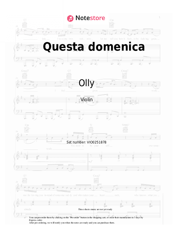 Questa domenica - Olly Violin Sheet Music - Violin