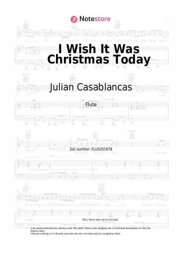 I Wish It Was Christmas Today - Julian Casablancas Flute Sheet Music - Flute