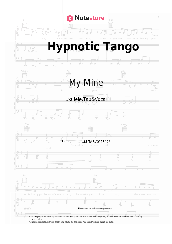 Hypnotic Tango - My Mine Sheet Music - Ukulele.Tab&Vocal