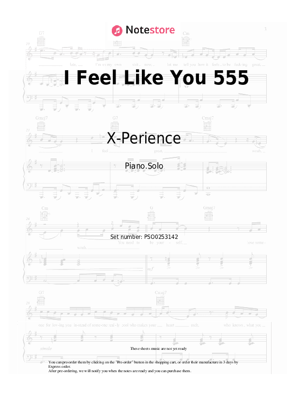 I Feel Like You 555 - X-Perience Piano Sheet Music - Piano.Solo