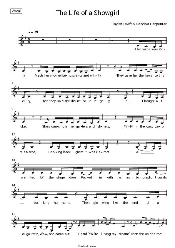 The Life of a Showgirl - Taylor Swift, Sabrina Carpenter Vocal Sheet Music - Vocal