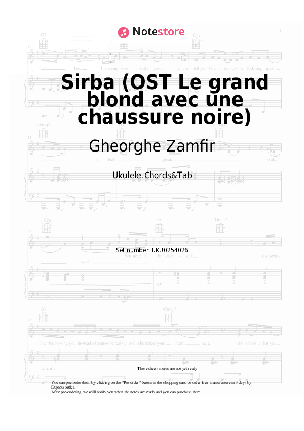 Sirba (OST Le grand blond avec une chaussure noire) - Gheorghe Zamfir Ukulele Sheet Music - Ukulele.Chords&Tab