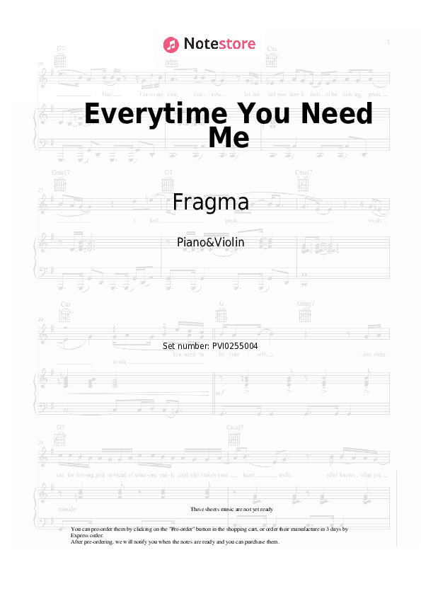 Everytime You Need Me - Fragma Piano Sheet Music and Violin - Piano&Violin