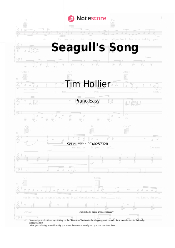 Seagull's Song - Tim Hollier Piano Sheet Music Easy - Piano.Easy