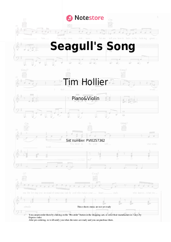 Seagull's Song - Tim Hollier Piano Sheet Music and Violin - Piano&Violin