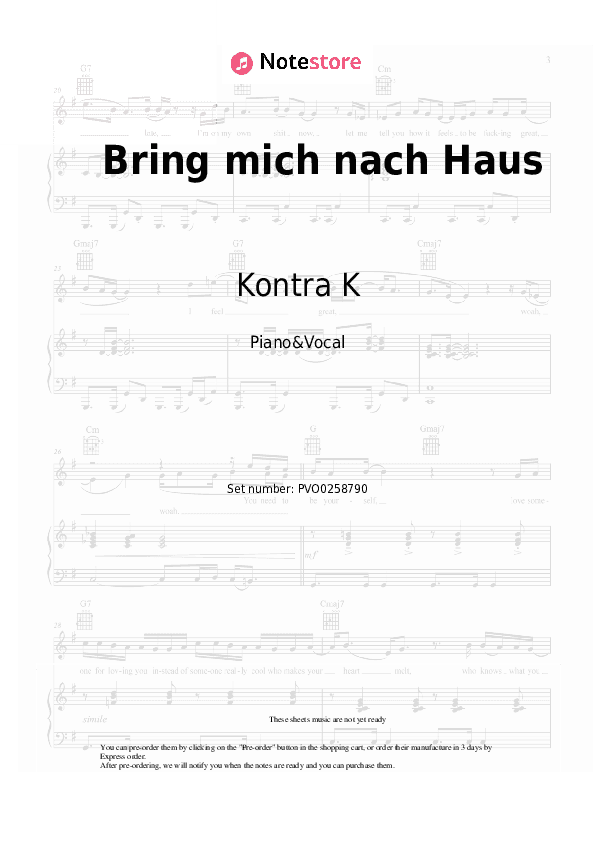 Bring mich nach Haus - Kontra K, Santos Piano Sheet Music with the Voice part - Piano&Vocal