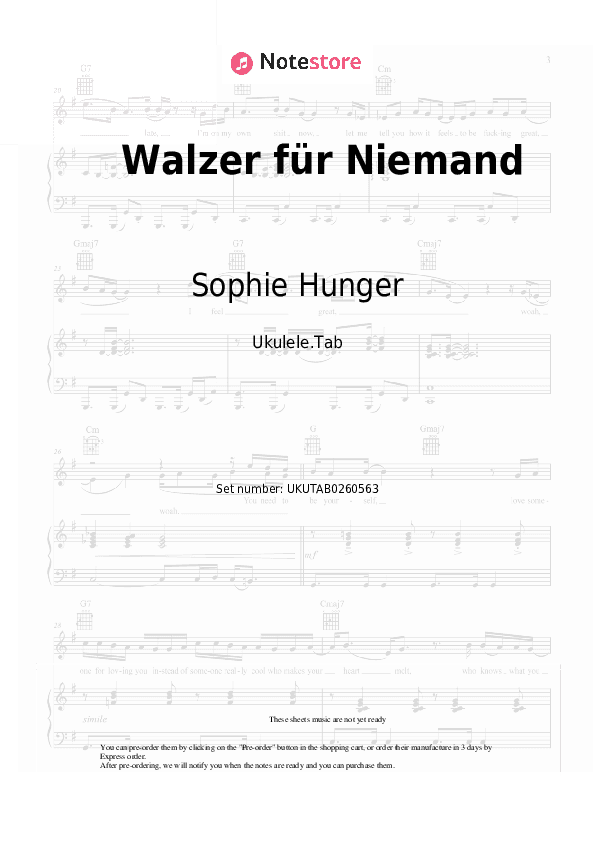 Walzer für Niemand - Sophie Hunger Sheet Music - Ukulele.Tab