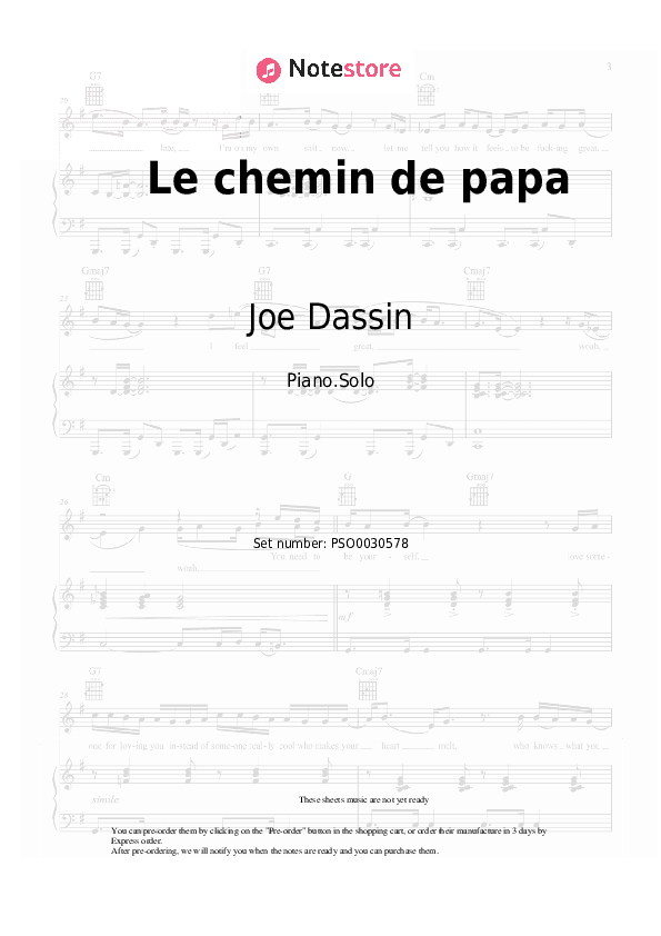 Le chemin de papa - Joe Dassin Piano Sheet Music - Piano.Solo