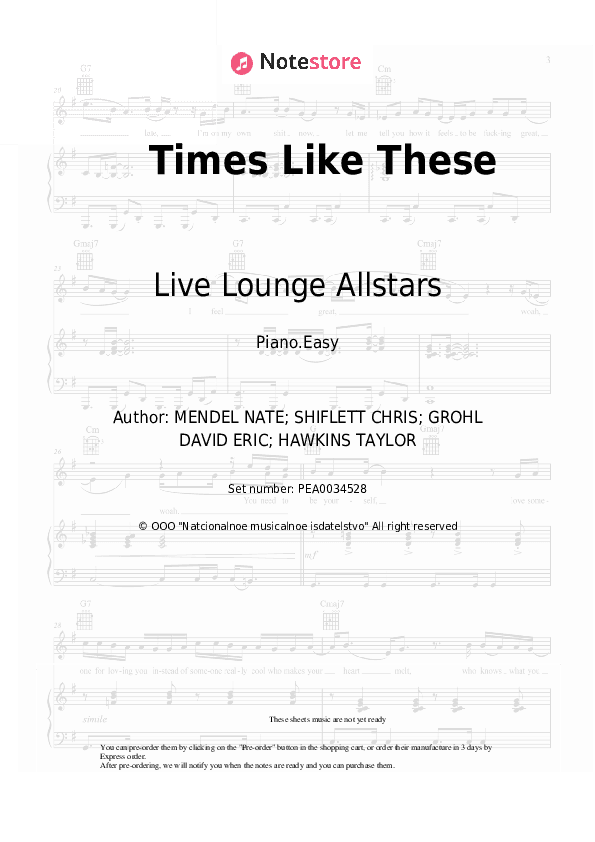 Times Like These - Live Lounge Allstars Piano Sheet Music Easy - Piano.Easy