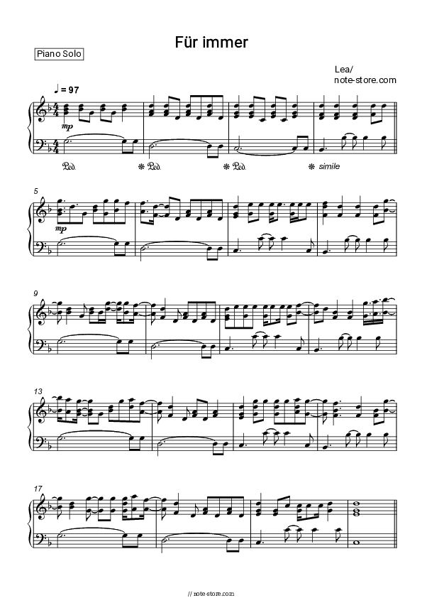 Für immer - LEA Piano Sheet Music - Piano.Solo