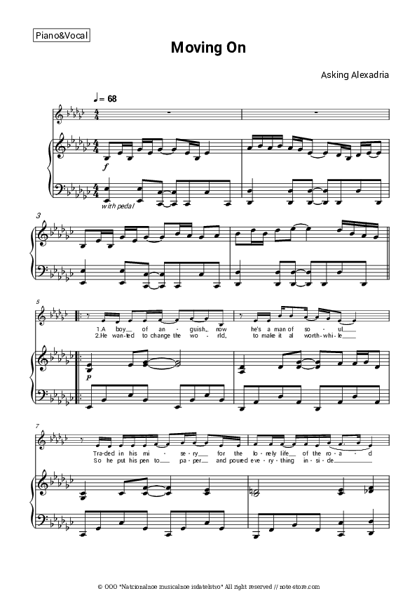 Moving On - Asking Alexandria Piano Sheet Music with the Voice part - Piano&Vocal